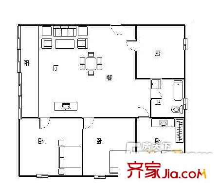 鄞州同心苑 3室1厅1卫1厨 户型图