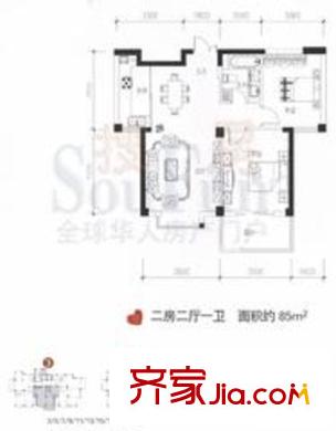 五环宾果花园户型图2室2厅1卫