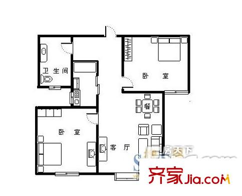鄞州同心苑 2室1厅1卫1厨 户型图