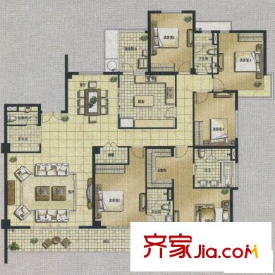 凯德汇豪天下户型图E户型5室2厅4卫1厨284.00平方米 5室2厅4卫1厨