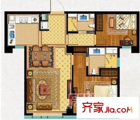 宁波中心兰园 2室2厅2卫1厨 户型图