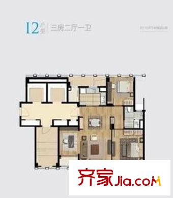 宁波中心兰园 3室2厅1卫1厨 户型图