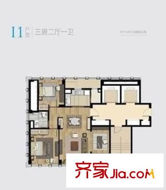 宁波中心兰园 3室2厅1卫1厨 户型图