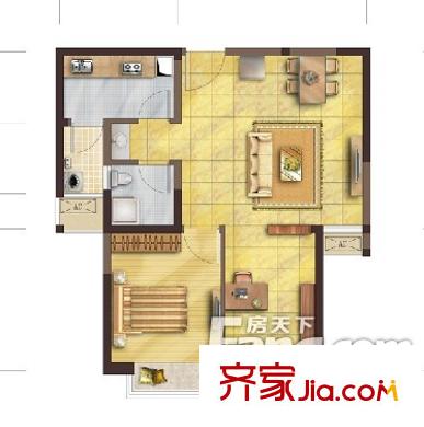 万科金域华府 2室1厅1卫1厨 户型图