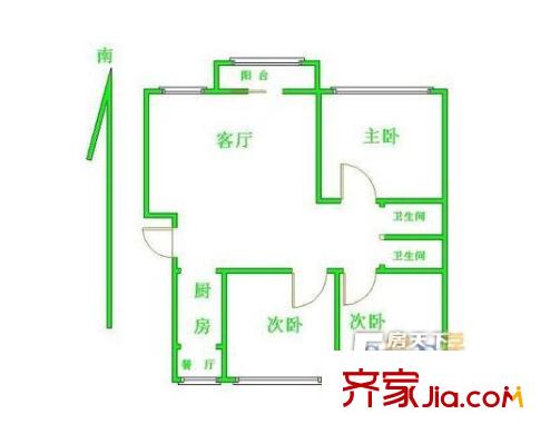 锦地水岸户型图三室两厅两卫 3室2厅2卫1厨