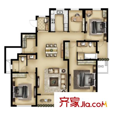 万科金域华府 4室2厅2卫1厨 户型图