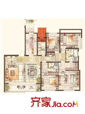 绿地海外滩C1-1户型 4室2厅3卫1厨