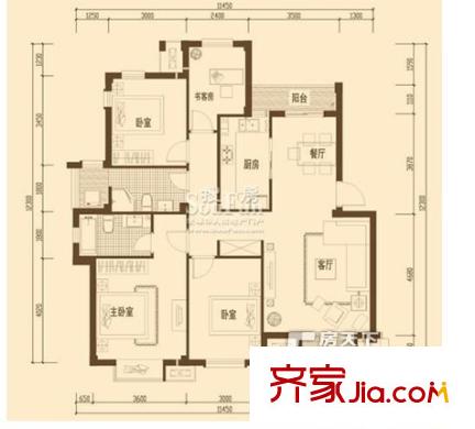 半岛名邸户型图4室2厅1卫1厨 4室2厅1卫1厨
