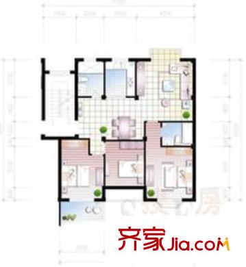 小城春秋户型图3室2厅 3室2厅1卫1厨
