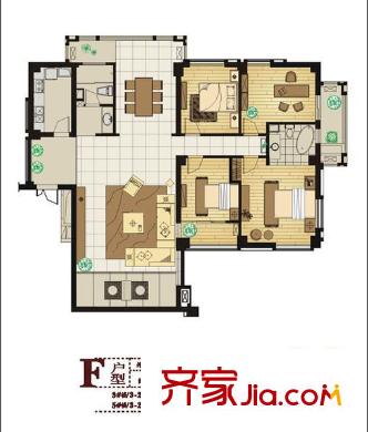 外滩花园户型图F 4室2厅2卫1厨
