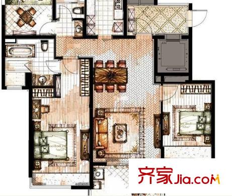 雅戈尔苏园户型图2室2厅2卫 2室2厅2卫1厨