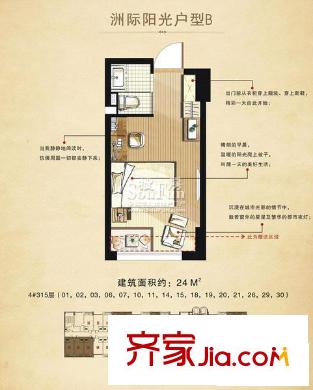 迪赛明天广场户型图4#315层B户型 1室1厅1卫1厨