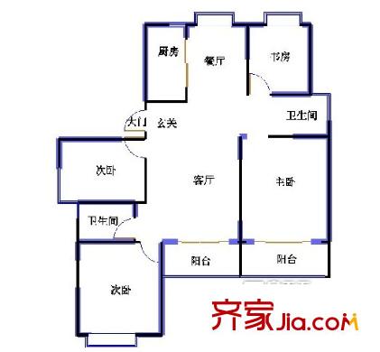 广厦怡庭户型图四室两厅两卫 4室2厅2卫1厨