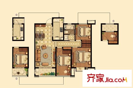 中海寰宇天下天宸E户型 3室2厅1卫1厨