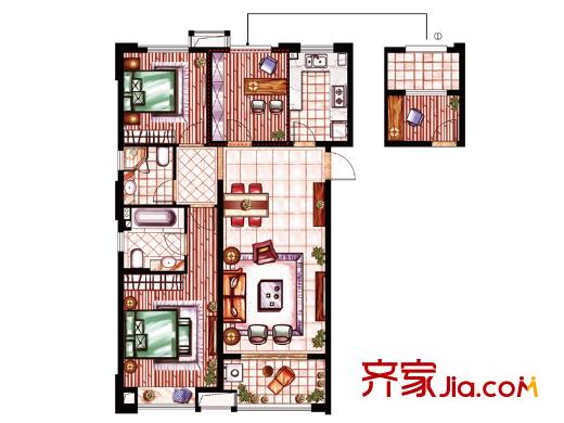 中海寰宇天下C1户型 3室2厅2卫1厨