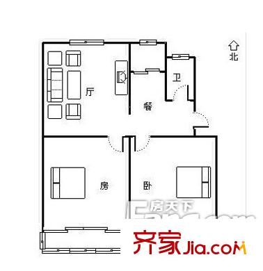 锦绣江花户型图两室两厅 2室2厅1卫1厨
