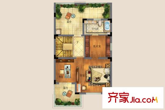 景瑞红翎台C户型四层平面图 4室2厅4卫1厨