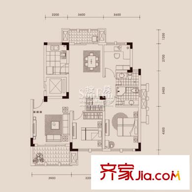 格兰春天户型图铂园B2户型 3室2厅2卫