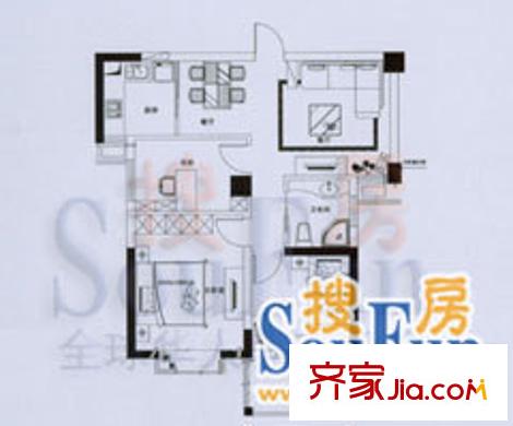 城市QQ户型图户型图 3室2厅1卫