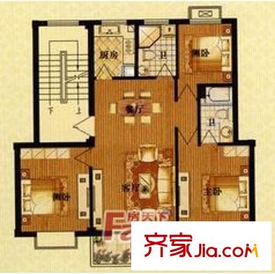 东方瑞市户型图三室两厅两卫 3室2厅2卫1厨