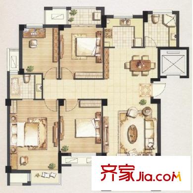 万科金色水岸三期 3室1厅1卫1厨 户型图