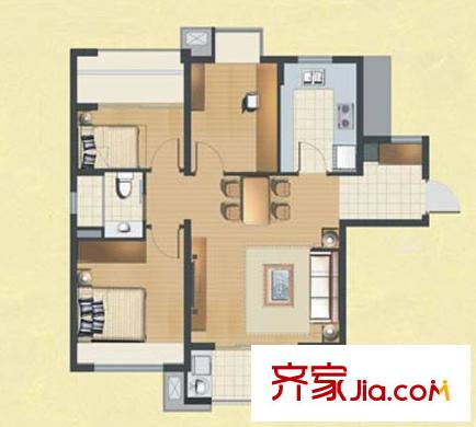 万科金色水岸三期 4室1厅1卫1厨 户型图