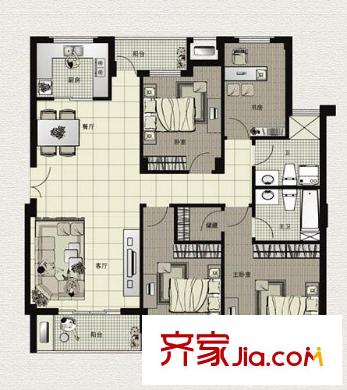 荣安琴湾 4室2厅1卫1厨 户型图