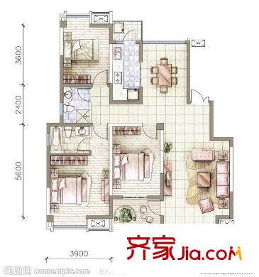 东城水岸户型图3室2厅2卫1厨 3室2厅2卫1厨