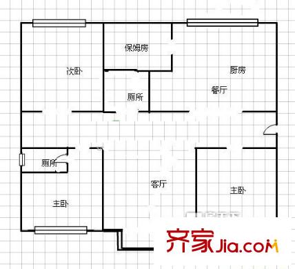 世纪花园119号楼户型图四居室 4室2厅2卫1厨