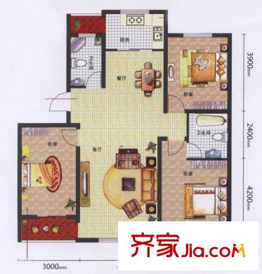 开元豪庭户型图C18户型 3室2厅2卫1厨