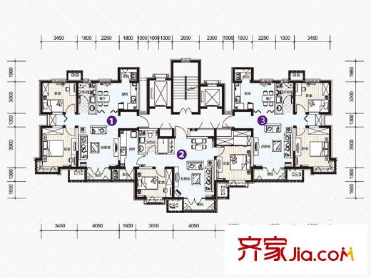 天房美域三期24、25号楼标准层平层户型 2室2厅1卫1厨