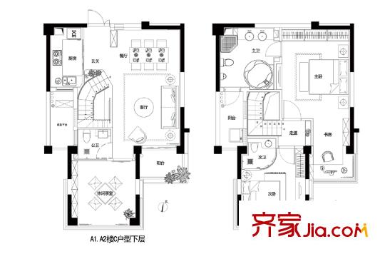 融信瀾郡戶型圖複式樓a1-a2號樓c戶型 3室3廳3衛1廚