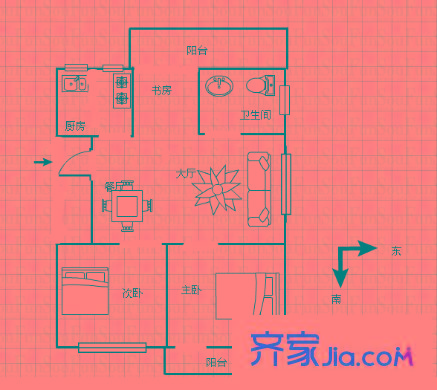 公交大修厂单位宿舍 3室 户型图