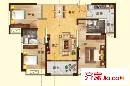 城开波光园户型图3室2厅 3室2厅