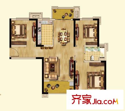 武汉万锦江城户型图5栋92平方米小三房户型