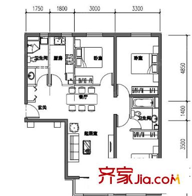 丽水花园户型图3室2厅 户型图 3室2厅2卫1厨