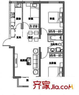丽水花园户型图3室2厅 户型图 3室2厅1卫1厨