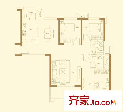 武汉万锦江城户型图E1户型 3室2厅2卫1厨