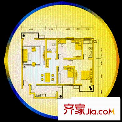 阳光时尚公寓户型图3室2厅