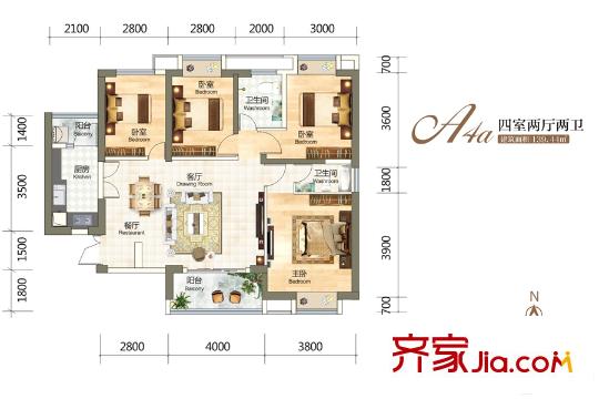金融街壹号A4a户型 4室4厅4卫1厨