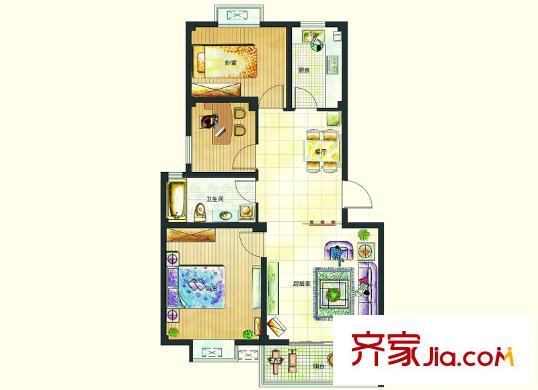 恒邦幸福里户型图A2户型 3室1厅1卫1厨