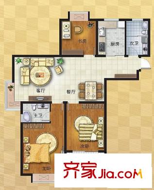 风尚自由城户型图F户型 3室2厅2卫