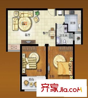 风尚自由城户型图C户型 2室2厅1卫