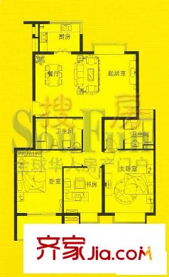 锦绣年华户型图C户型 3室2厅2卫1厨