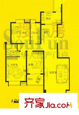 锦绣年华户型图A户型 3室2厅2卫1厨