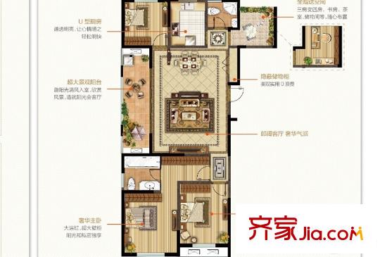 金色年华高层边户户型 4室2厅2卫1厨