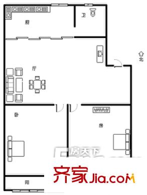 金景新华园户型图户型图(2-2-1) 2室2厅1卫1厨