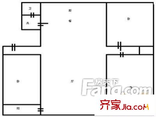 金景新华园户型图户型图(3-2-1) 3室2厅1卫1厨