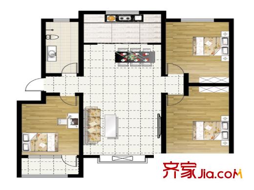 惠和园户型图一期多层1、3、9、15号楼标准层A户型 3室2厅1卫1厨