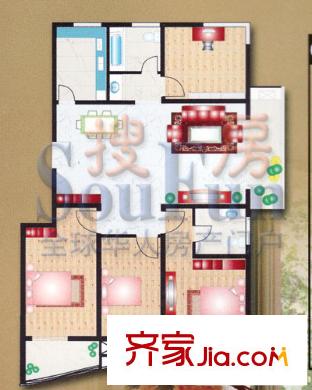 东方御景 户型图(3室2厅1厨1卫)